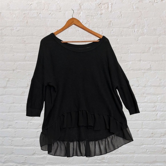 American Eagle Outfitters Sweaters - American Eagle Outfitters Black Knit Ruffle Chiffon Hem Sweater Top Small